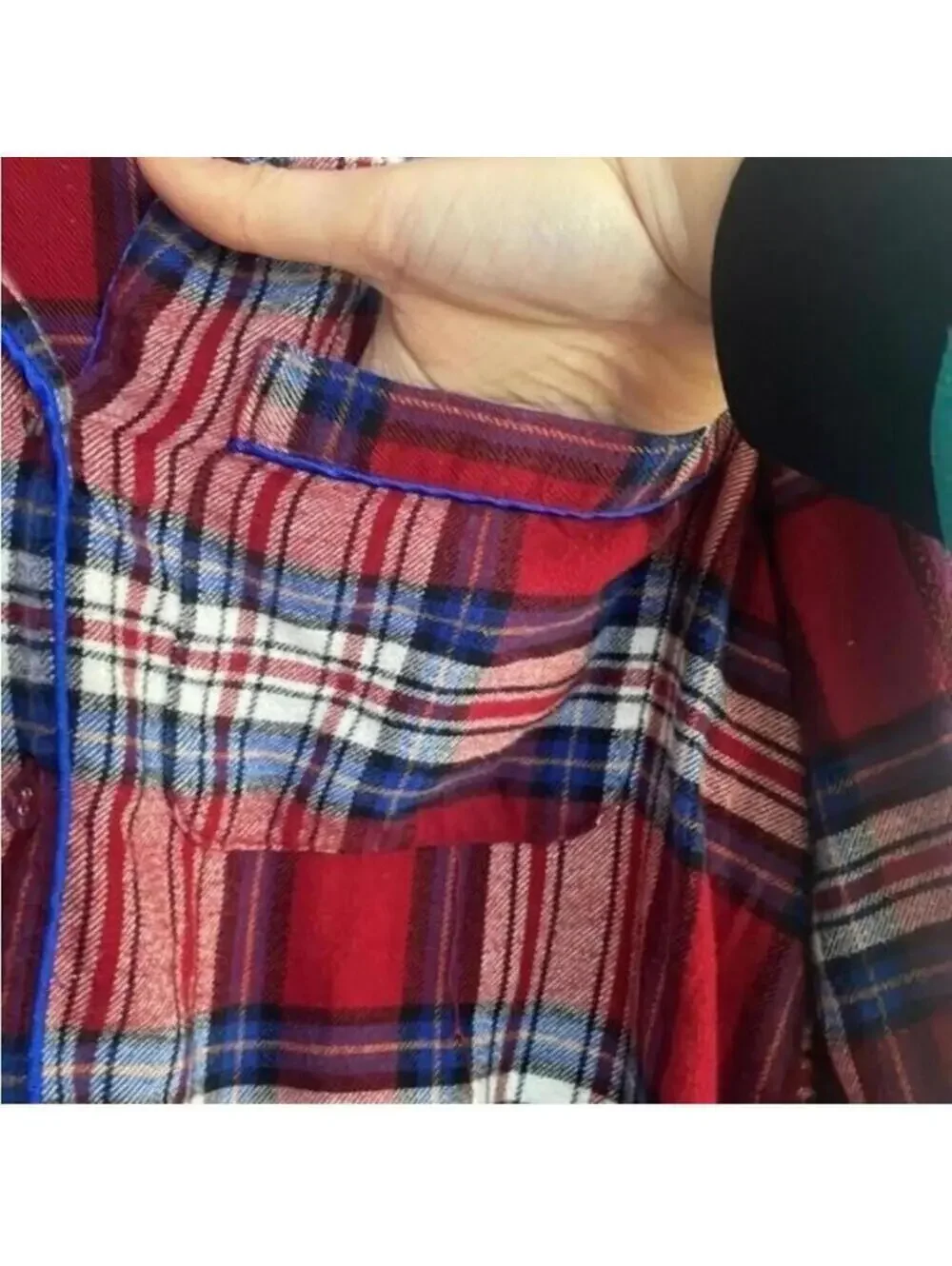 🇺🇸Soft surroundings, red and blue plaid button up pajama top cotton blend